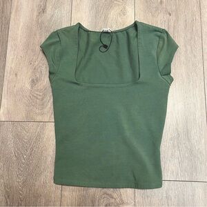 Y2K Garage T-Shirt Short Cap Sleeve Green Square Neck TTP/XXS